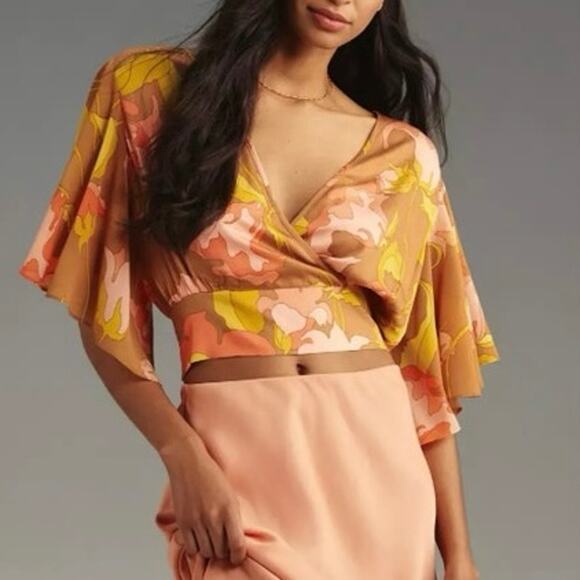 Womens Tiny Olympia Faux-Wrap Top Multicolor Floral Size M EUC! - Picture 1 of 4